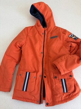 Kids Hooded Puffer Jacket in Bright Orange